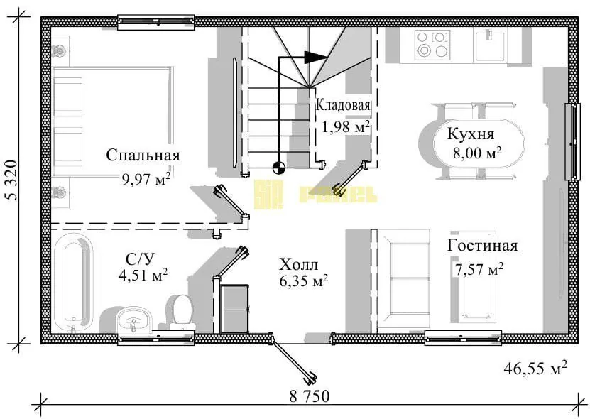 Проект дома из СИП панелей 93м²