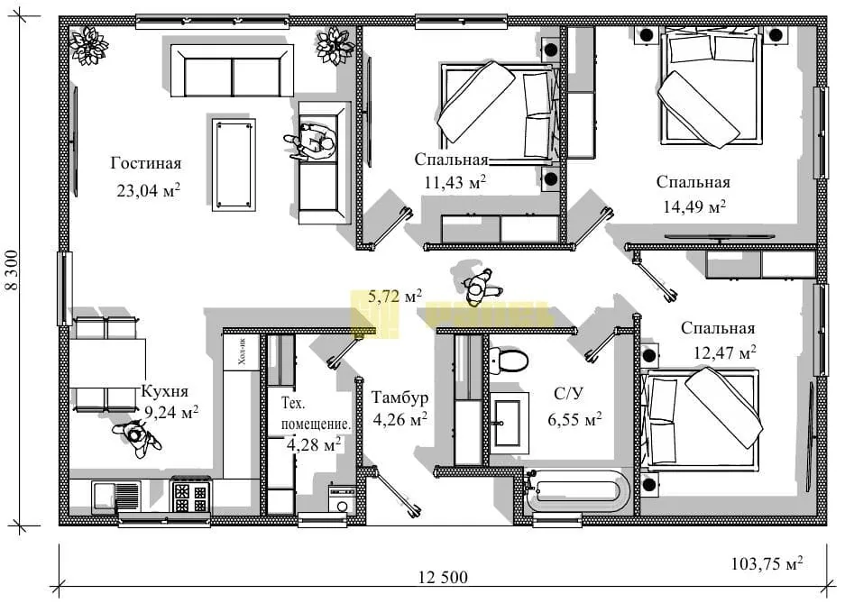Проект дома из СИП панелей 104м²