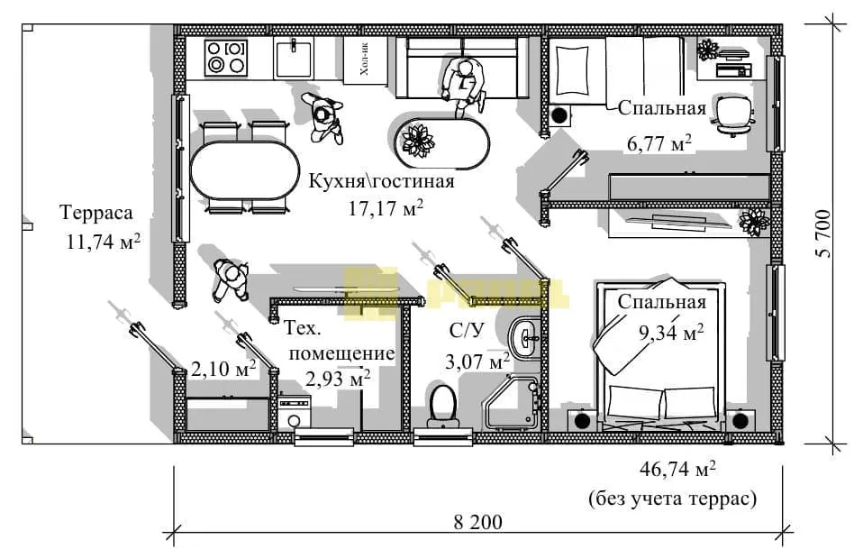Проект дома из СИП панелей 58м²