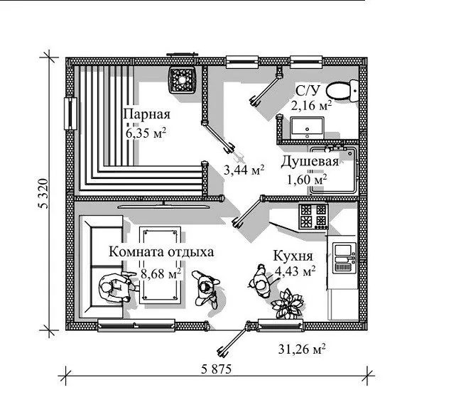 Проект бани из СИП панелей 31м²